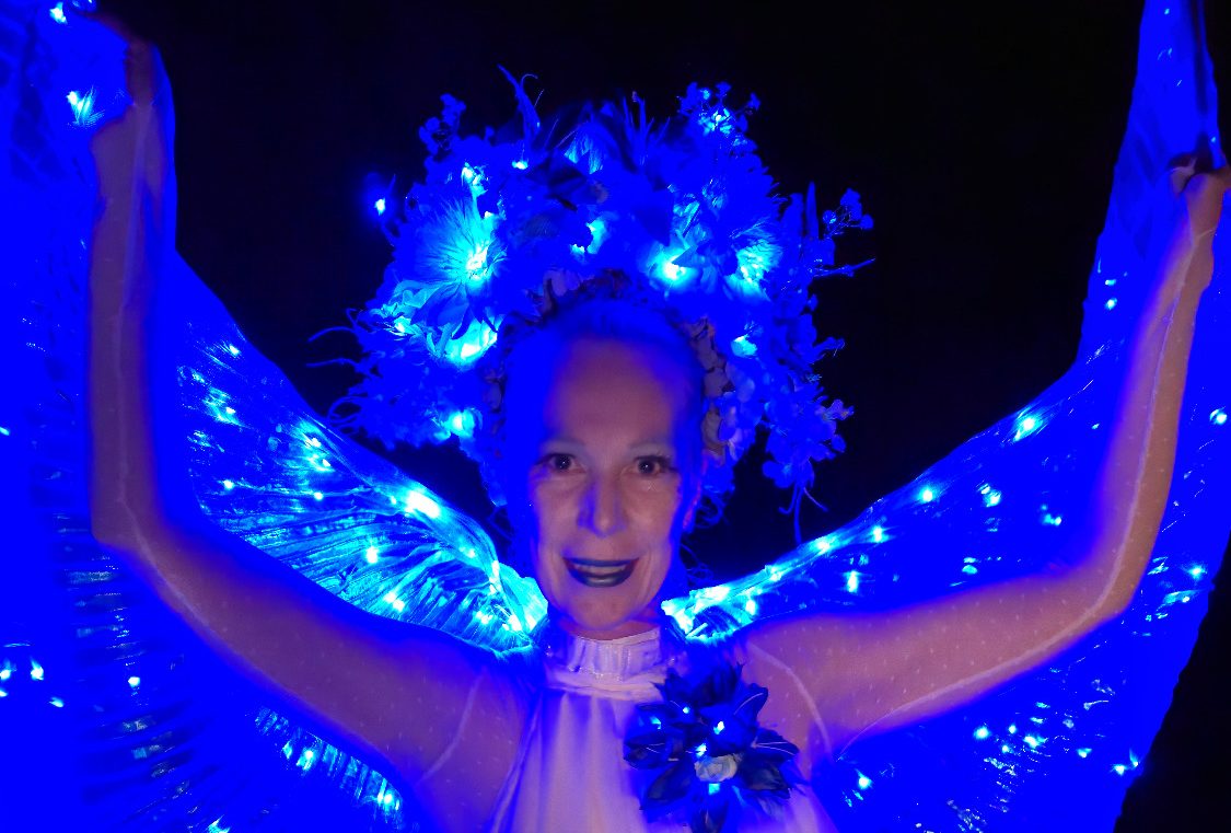 Künstler buchen, Walking Act Stelzen Performance, Blumen Act, Gartenmesse, LED Show